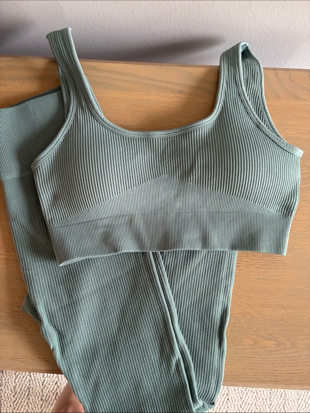SWEATY SHARK 2 PC SET Ribbed Scoop-Neck Crop Top & High-Waist Leggings